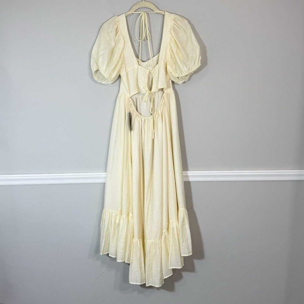 NWT Wayf Lucca Prairie Style Midi Dress Sz M Puff Sleeve Cutout Back Yellow Boho - Picture 6 of 13